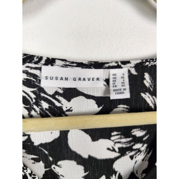 Susan Graver Women's Sz. L Black & White Floral Poncho Swim Cover Up - Picture 2 of 7